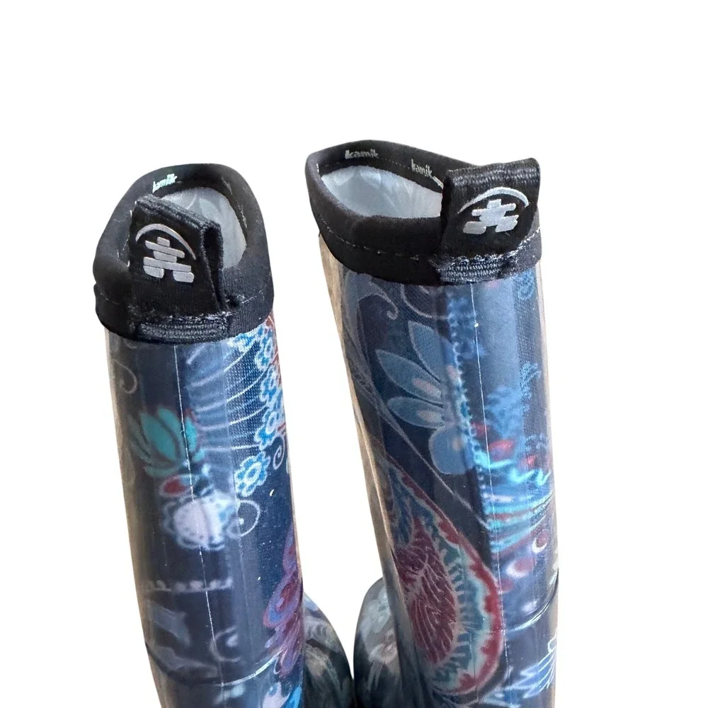 NWT Kamik Womens Blue Paisley Floral Waterproof Tall Rain Boots‎ Size 6